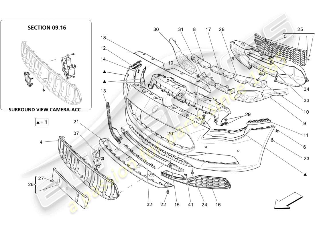 maserati quattroporte (2018) diagrama de piezas del parachoques delantero