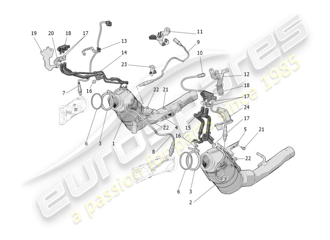 maserati grecale trofeo (2023) diagrama de piezas de convertidores precatalíticos y convertidores catalíticos