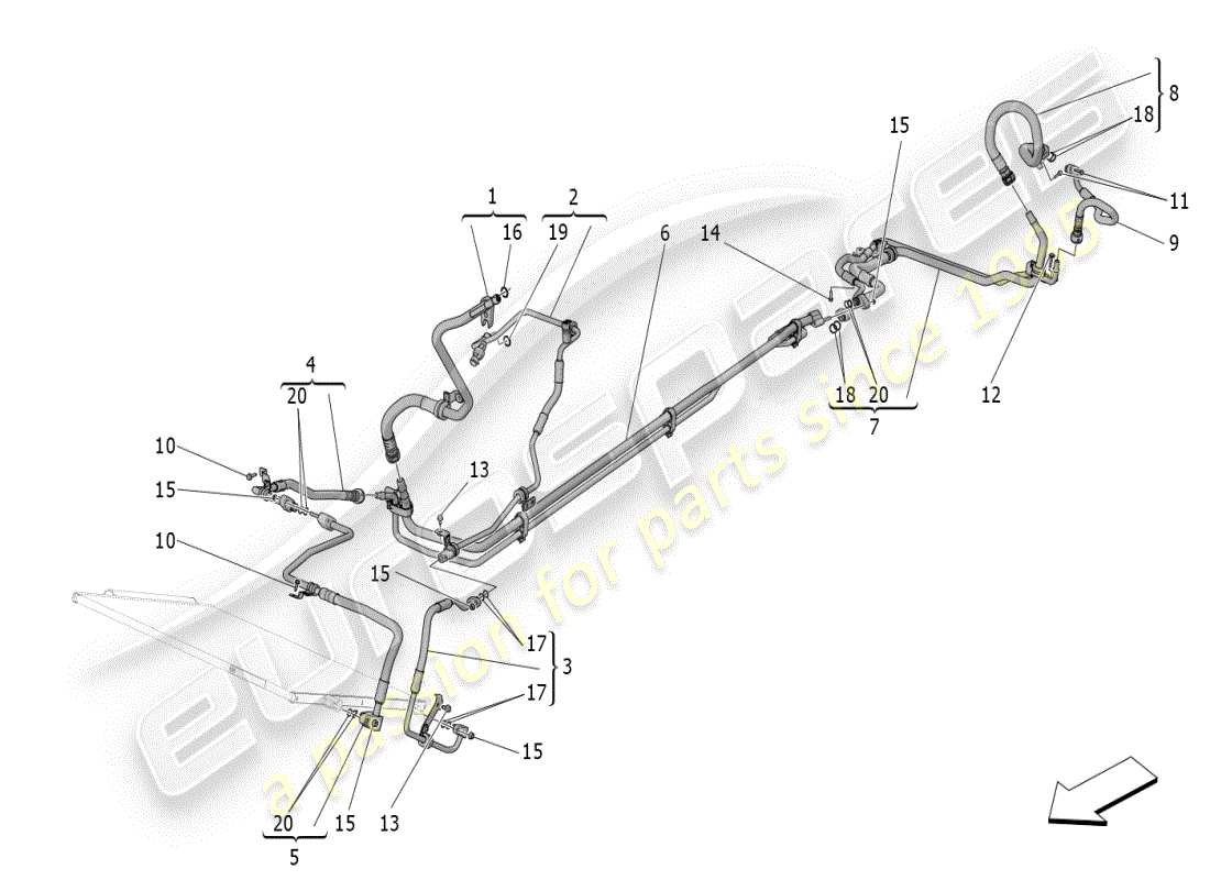 maserati mc20 (2024) unidad de a/c: dispositivos del compartimiento del motor diagrama de piezas