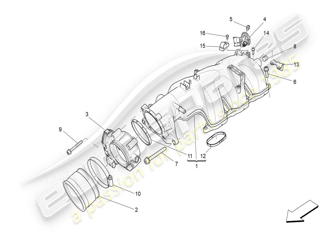 maserati ghibli (2021) diagrama de partes del colector de admisión y del cuerpo del acelerador