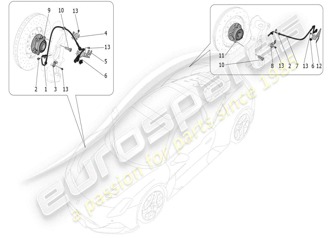 maserati mc20 (2024) sistemas de control de frenado diagrama de piezas