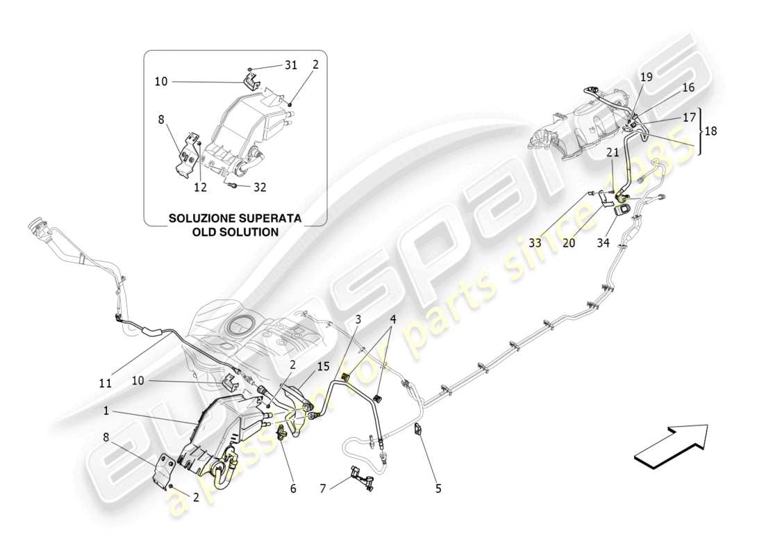 maserati ghibli (2018) diagrama de piezas del sistema de recirculación de vapores de combustible