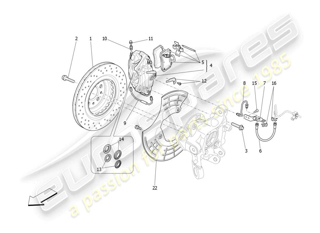 maserati ghibli (2018) diagrama de piezas de los dispositivos de frenado en las ruedas traseras