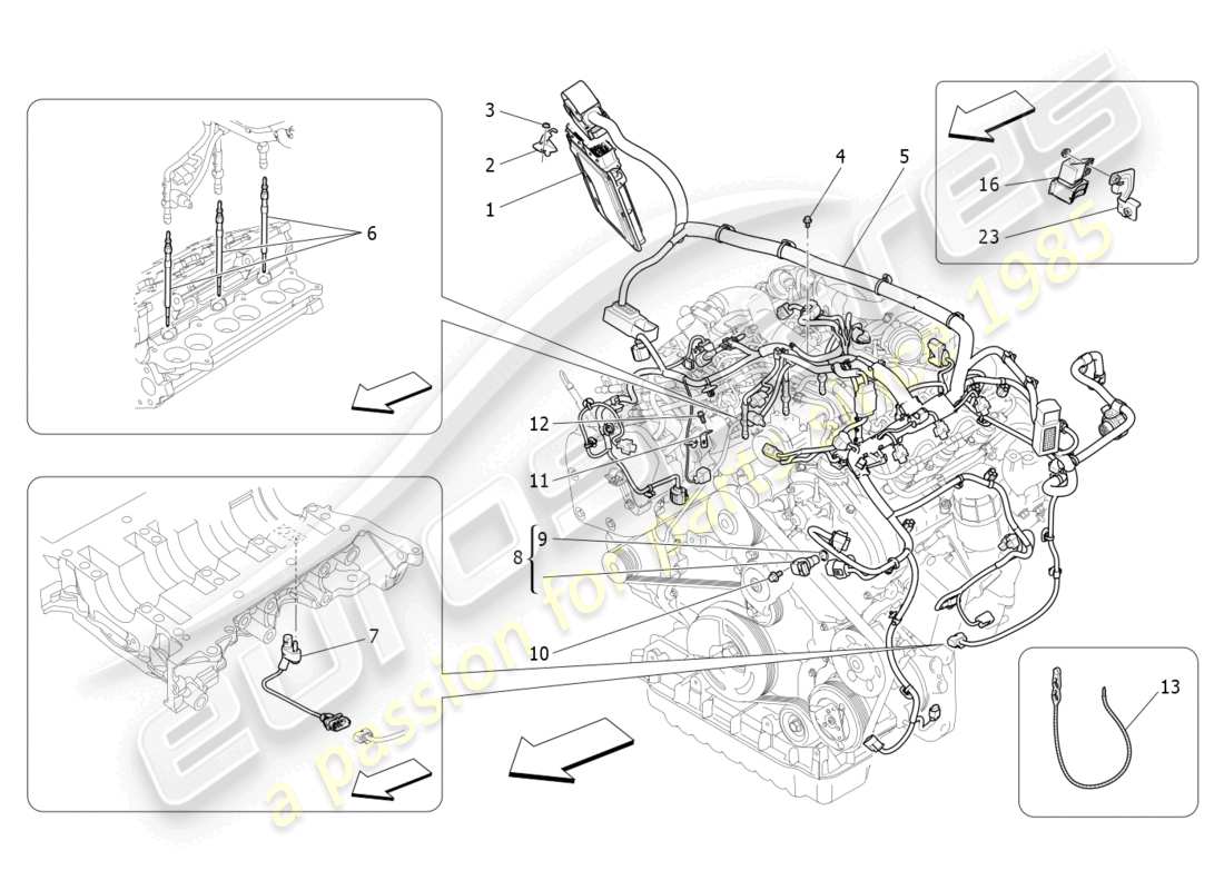 maserati ghibli (2018) control electrónico: diagrama de piezas de control de sincronización del motor y inyección