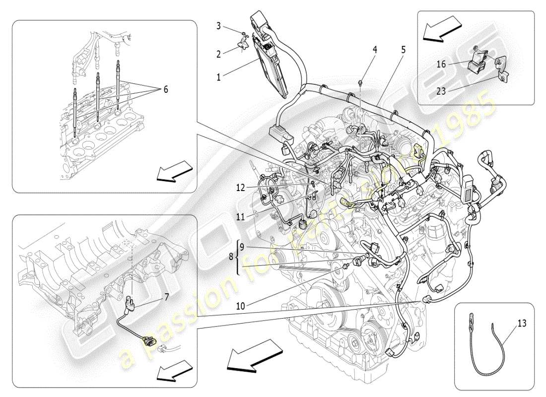 maserati ghibli (2021) control electrónico: diagrama de piezas de control de sincronización del motor y inyección