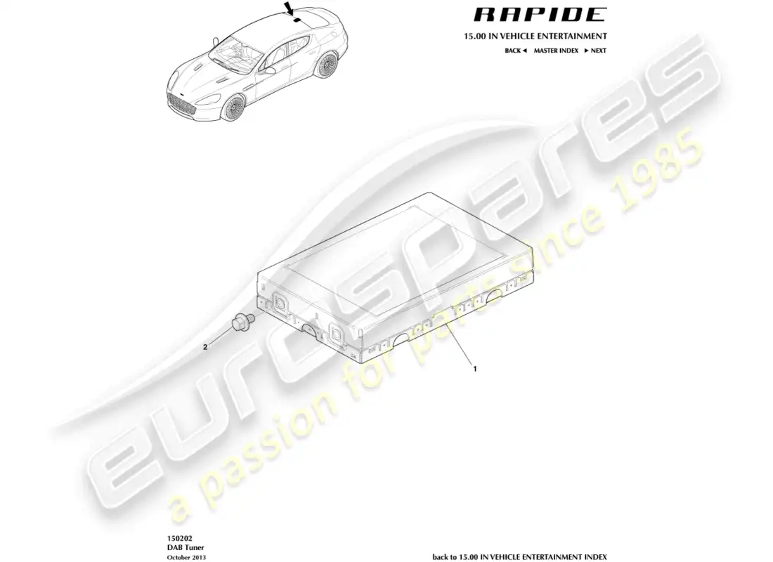aston martin rapide (2010) sintonizador dab diagrama de piezas