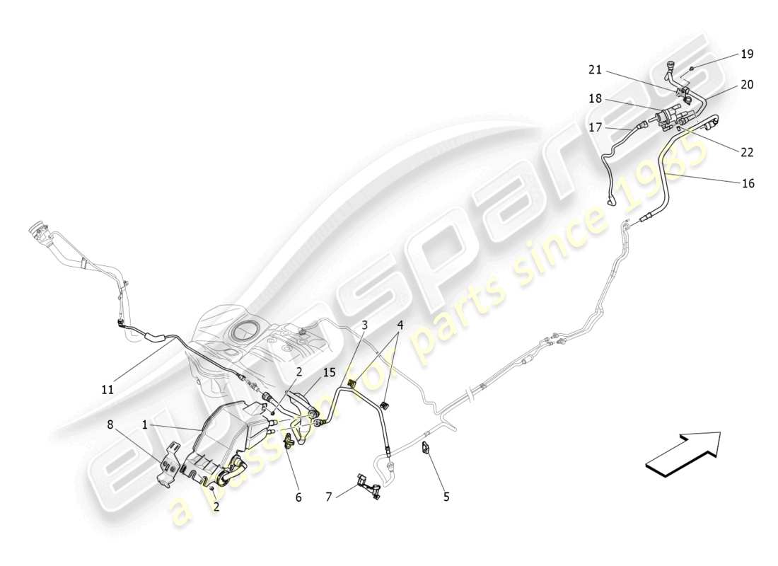 maserati levante gt (2022) diagrama de piezas del sistema de recirculación de vapores de combustible