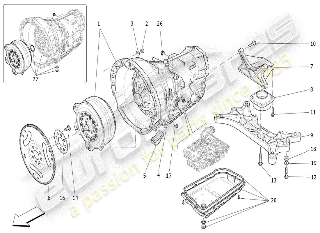 maserati ghibli (2021) diagrama de piezas de las carcasas de la caja de cambios