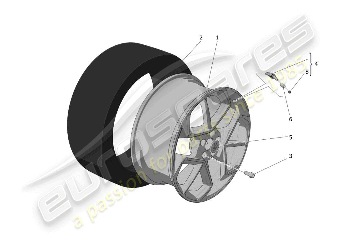 maserati mc20 (2022) diagrama de piezas de ruedas y neumáticos
