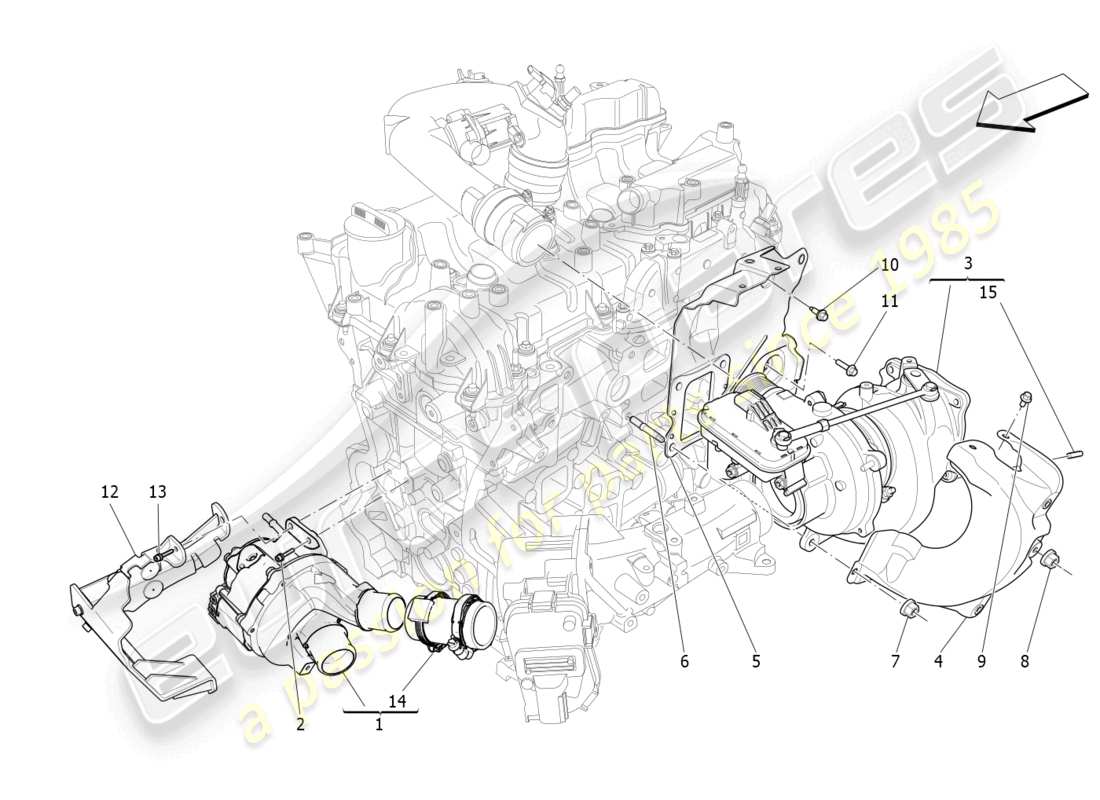 maserati levante gt (2022) sistema de turbocargación: equipos diagrama de piezas