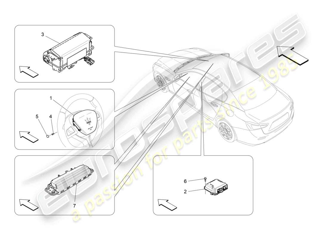 maserati ghibli (2014) diagrama de piezas del sistema de airbag delantero