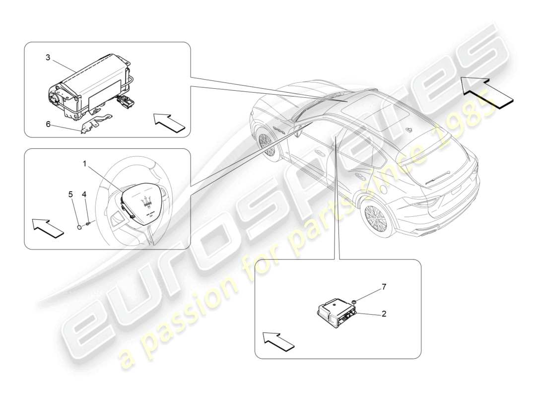 maserati levante trofeo (2020) diagrama de piezas del sistema de airbag delantero