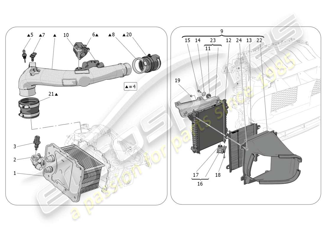 maserati grecale gt (2023) diagrama de piezas del sistema intercooler