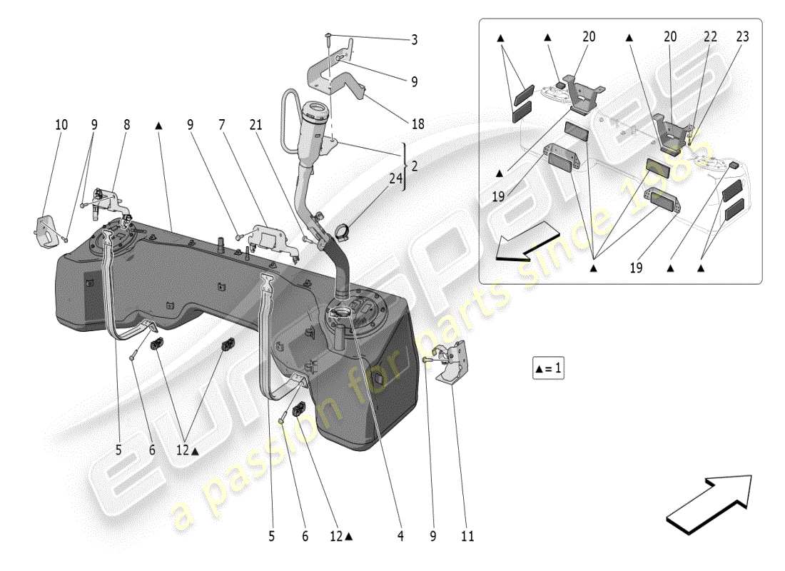 maserati mc20 (2024) diagrama de piezas del tanque de combustible
