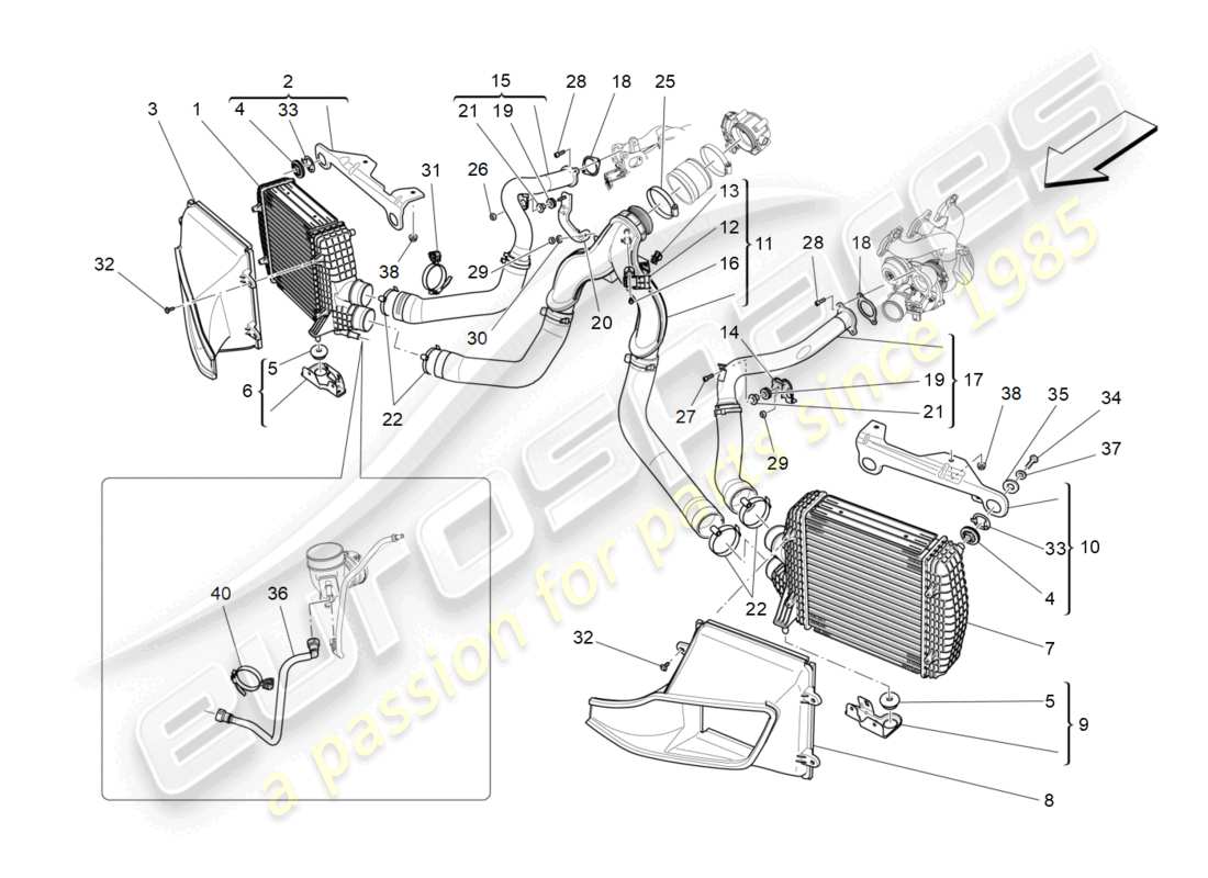 maserati levante (2018) sistema de enfriador diagrama de piezas