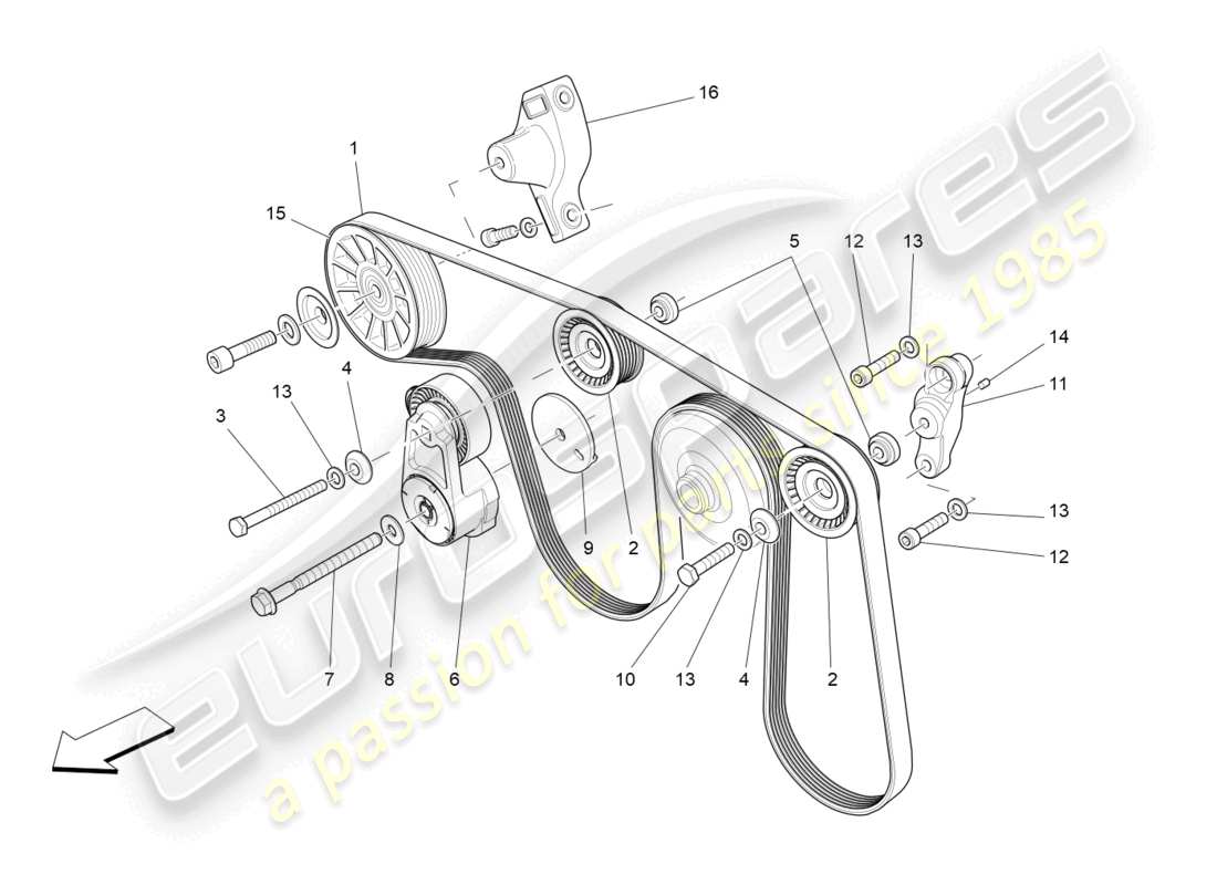 maserati levante modena (2022) correas de dispositivos auxiliares diagrama de piezas