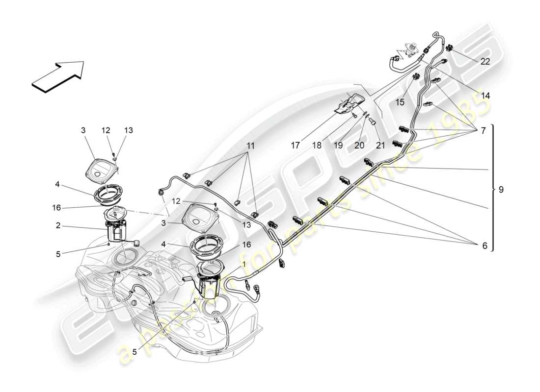 maserati levante (2018) diagrama de piezas de bombas de combustible y líneas de conexión