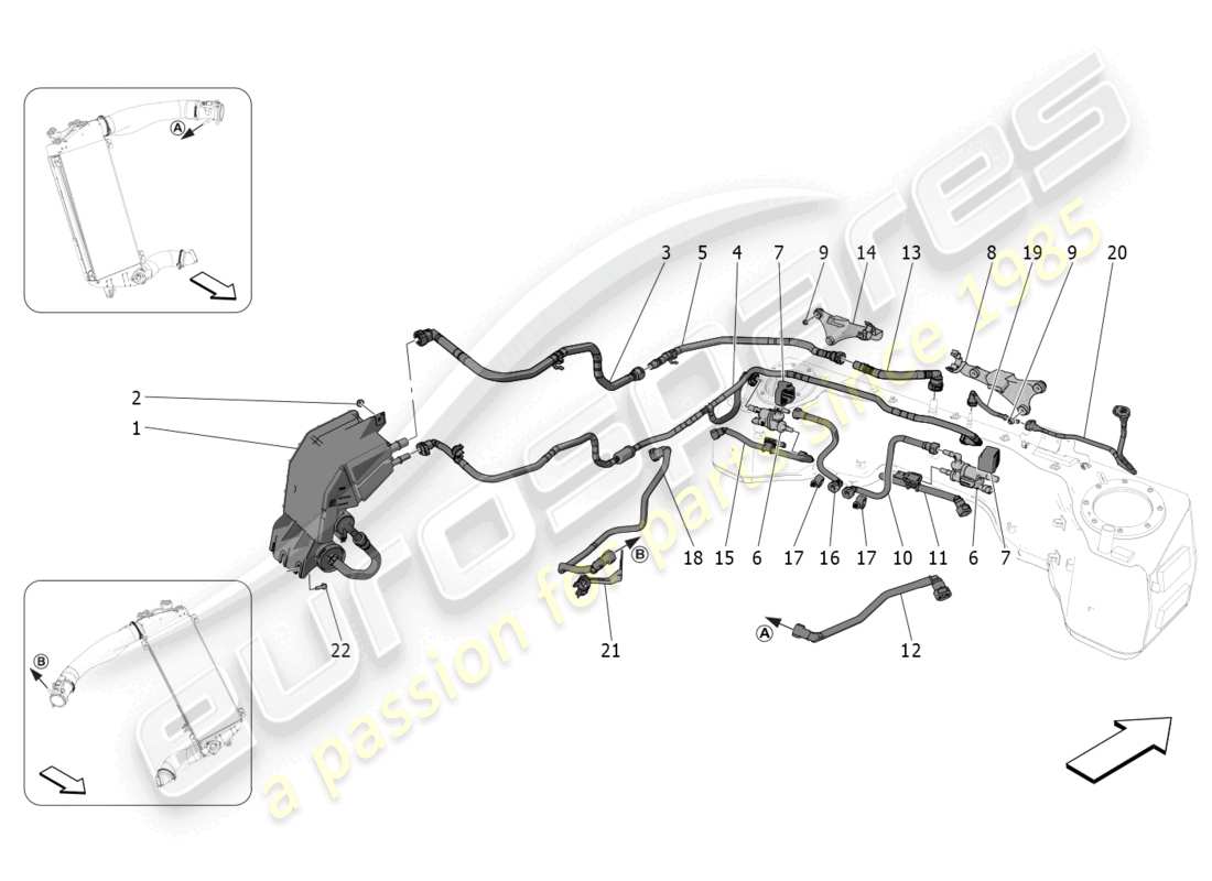 maserati mc20 (2023) diagrama de piezas del sistema de recirculación de vapores de combustible