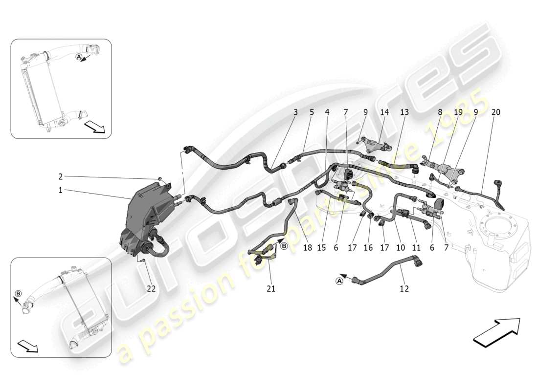 maserati mc20 (2023) diagrama de piezas del sistema de recirculación de vapores de combustible