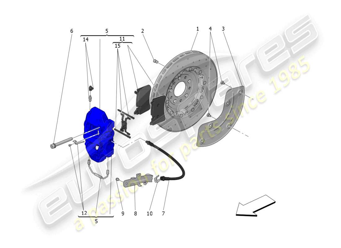 maserati mc20 (2023) diagrama de piezas de los dispositivos de frenado en las ruedas traseras