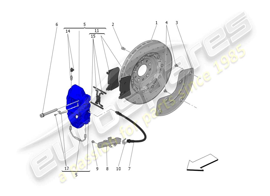 maserati mc20 (2022) diagrama de piezas de los dispositivos de frenado en las ruedas traseras