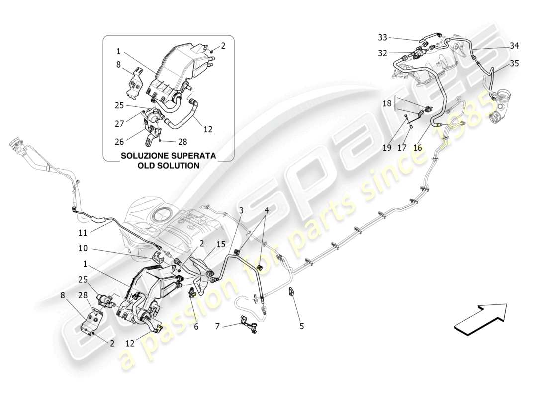 maserati levante (2018) diagrama de piezas del sistema de recirculación de vapores de combustible