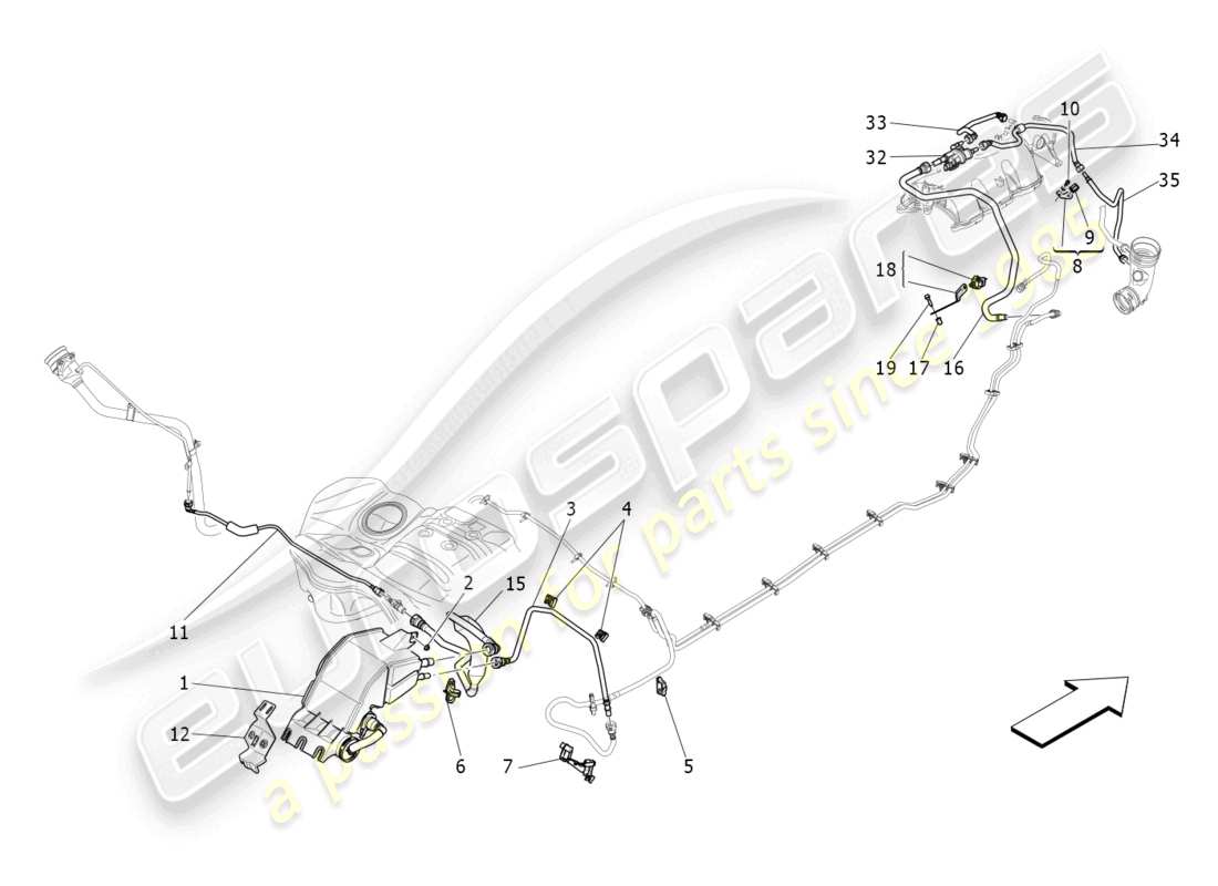 maserati levante (2018) diagrama de piezas del sistema de recirculación de vapores de combustible