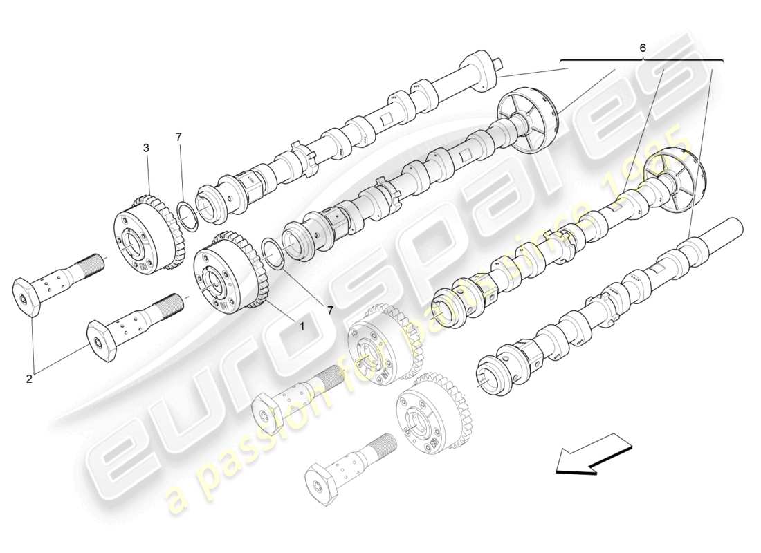 maserati levante gt (2022) árboles de levas de culata derecha diagrama de piezas