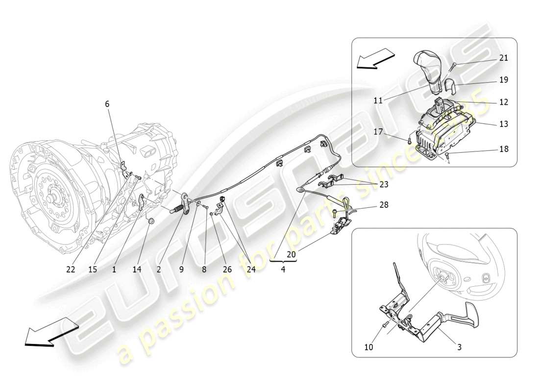 maserati levante (2018) controles del conductor para caja de cambios automática. diagrama de piezas