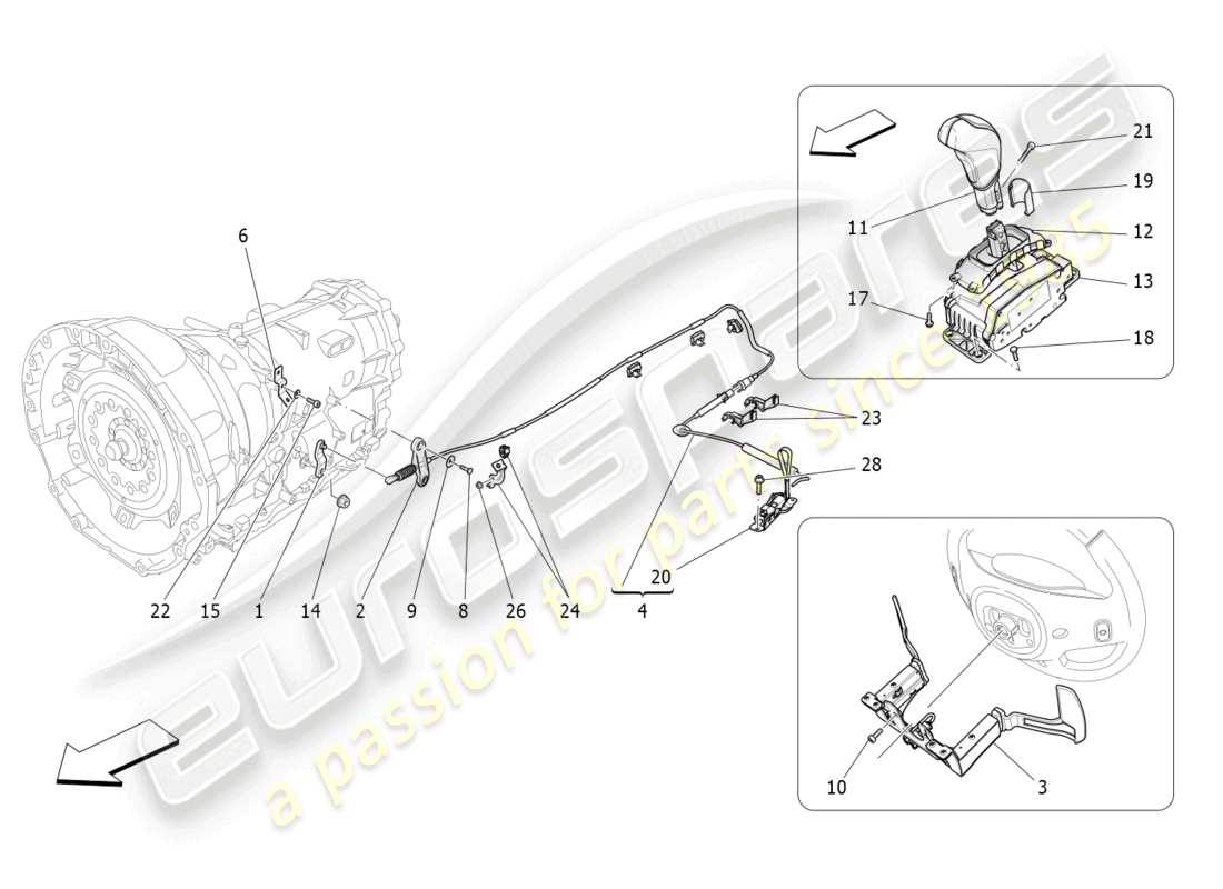 maserati levante (2018) controles del conductor para el diagrama de piezas de la caja de cambios automática