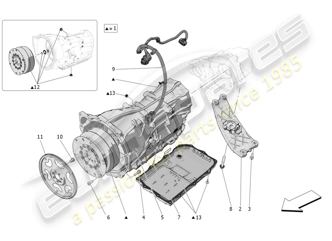maserati grecale gt (2023) diagrama de piezas de las carcasas de la caja de cambios