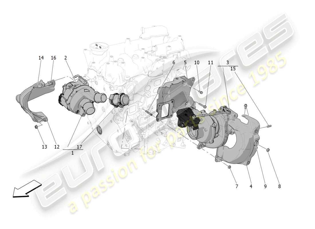 maserati grecale gt (2023) sistema de turbocargación: equipos diagrama de piezas