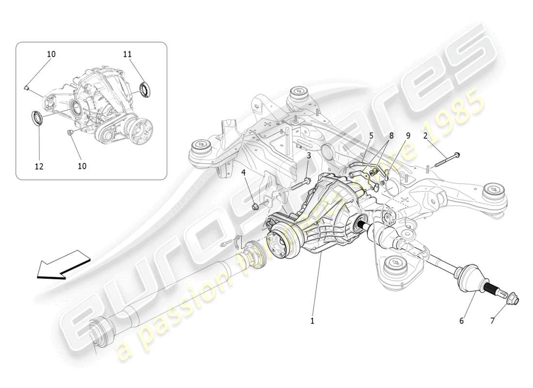 maserati levante gt (2022) diagrama de piezas del diferencial y del eje trasero