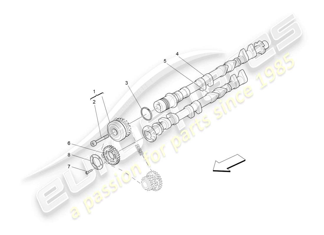 maserati granturismo mc stradale (2013) diagrama de piezas de los árboles de levas de la culata del cilindro derecho