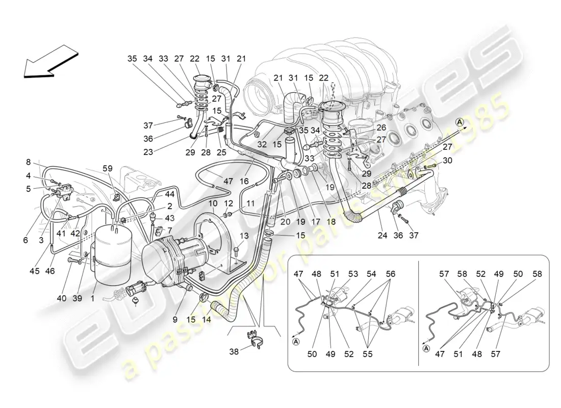 maserati granturismo (2009) sistema de aire adicional diagrama de piezas