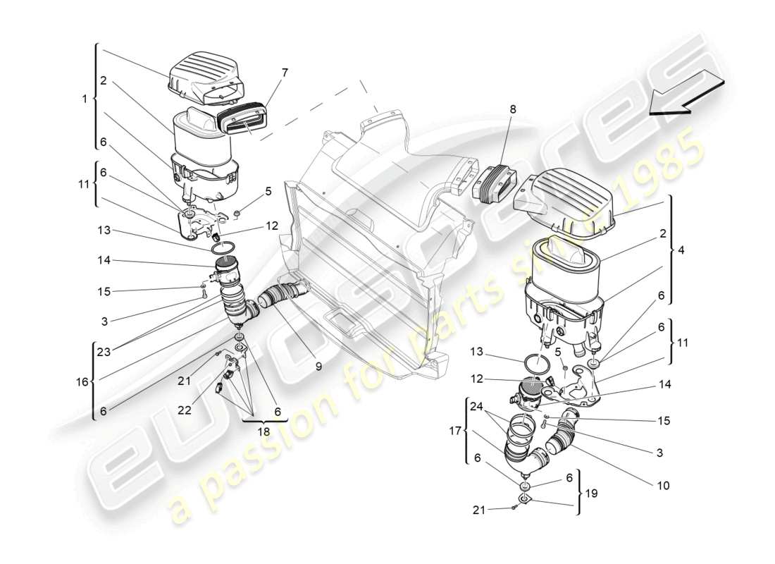 maserati ghibli (2014) filtro de aire, toma de aire y conductos diagrama de piezas