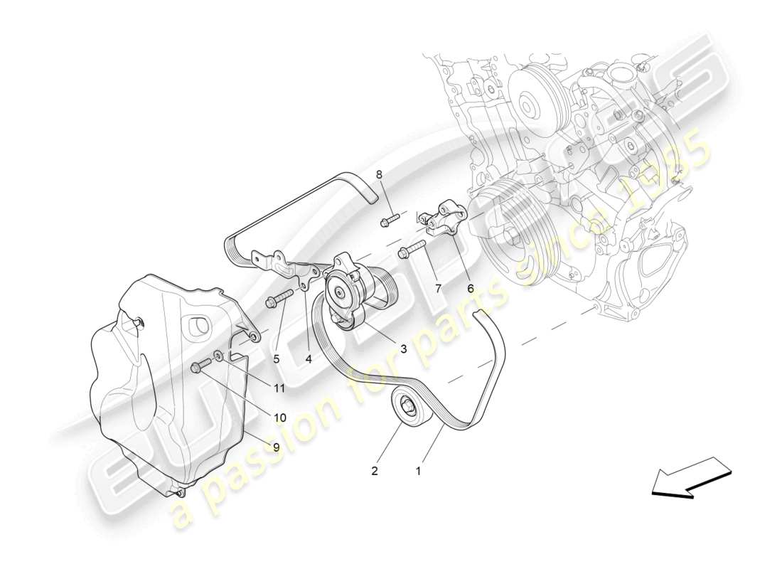 maserati ghibli (2014) diagrama de piezas de correas de dispositivos auxiliares