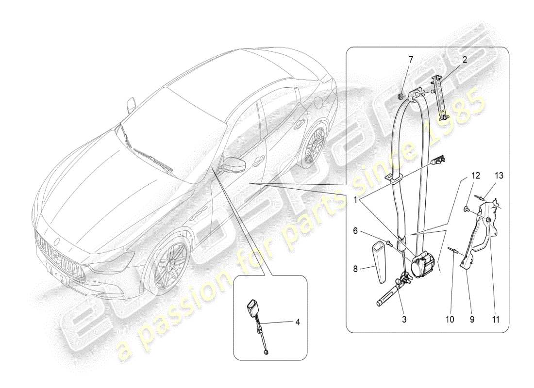 maserati ghibli (2019) cinturones de seguridad delanteros diagrama de piezas