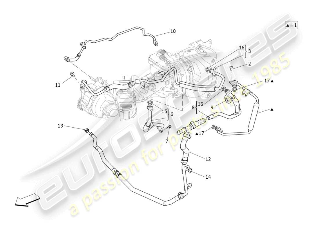 maserati levante gt (2022) sistema de turboalimentación: lubricación y enfriamiento diagrama de piezas