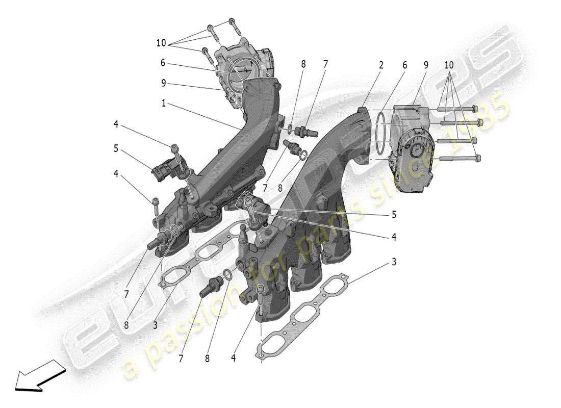 maserati mc20 (2024) intake manifold and throttle body diagrama de piezas
