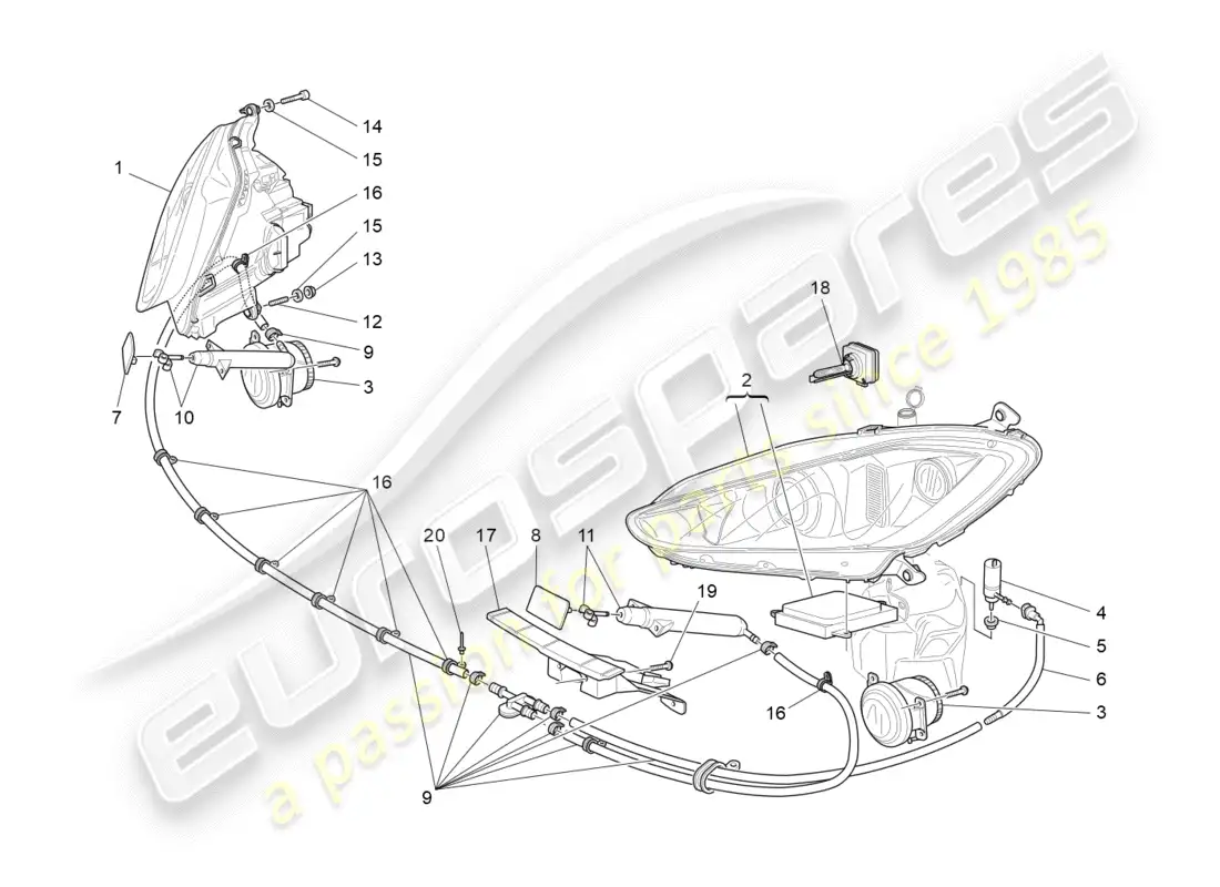 maserati granturismo (2009) grupos de faros diagrama de piezas