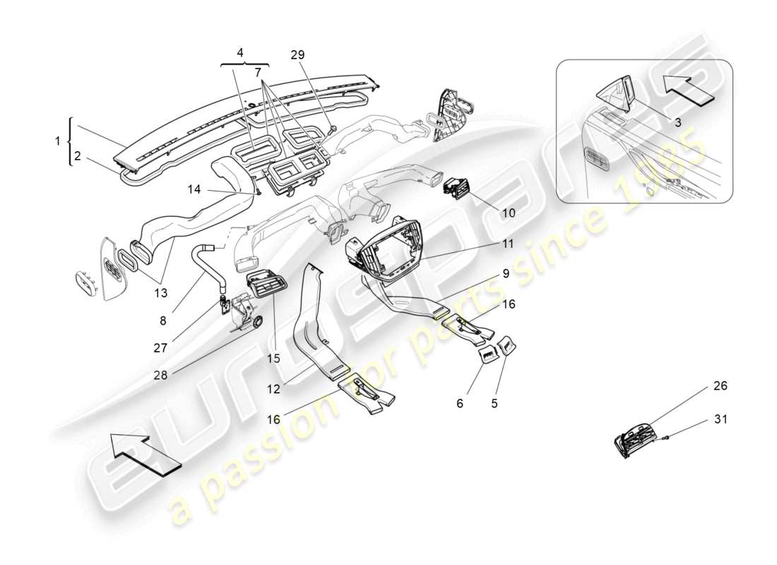 maserati ghibli (2017) unidad de a/c: difusión diagrama de piezas