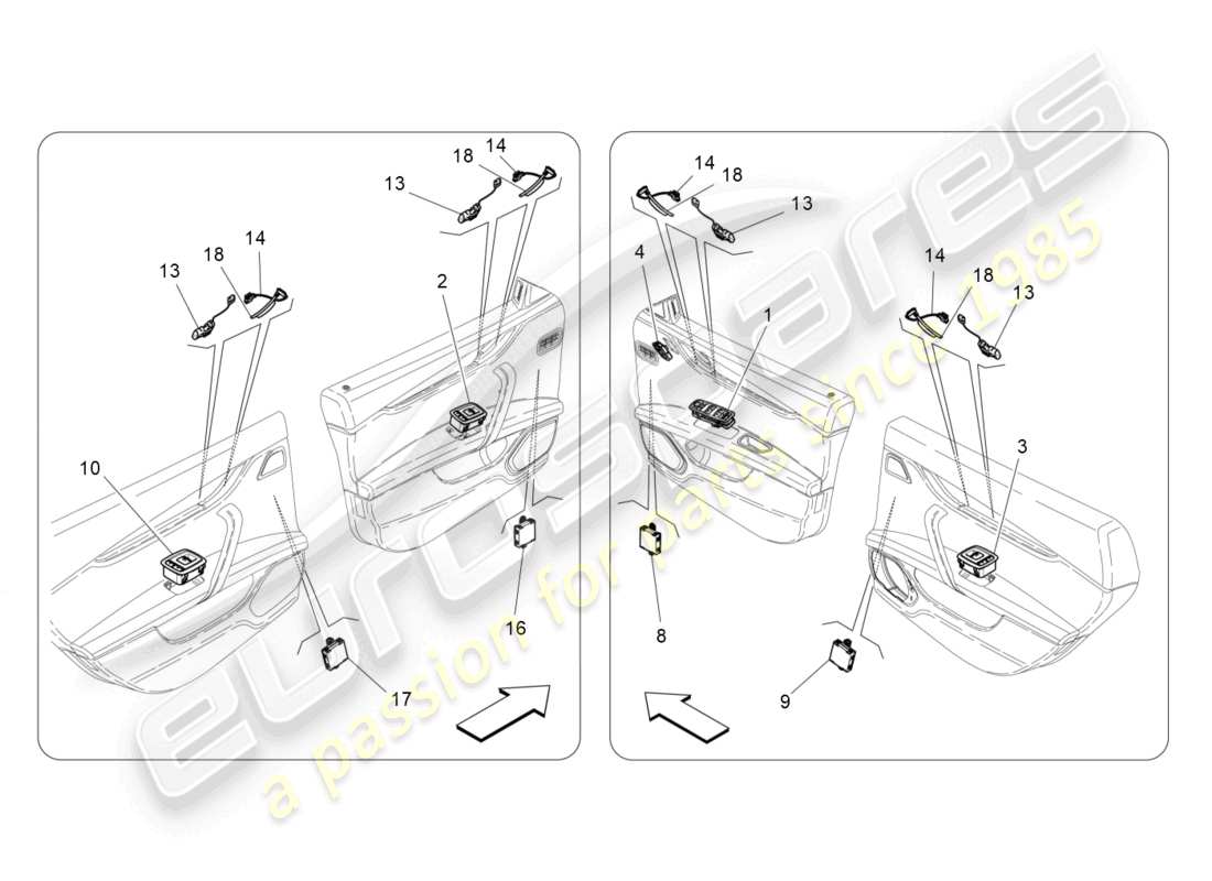 maserati ghibli (2018) diagrama de piezas de dispositivos de puerta