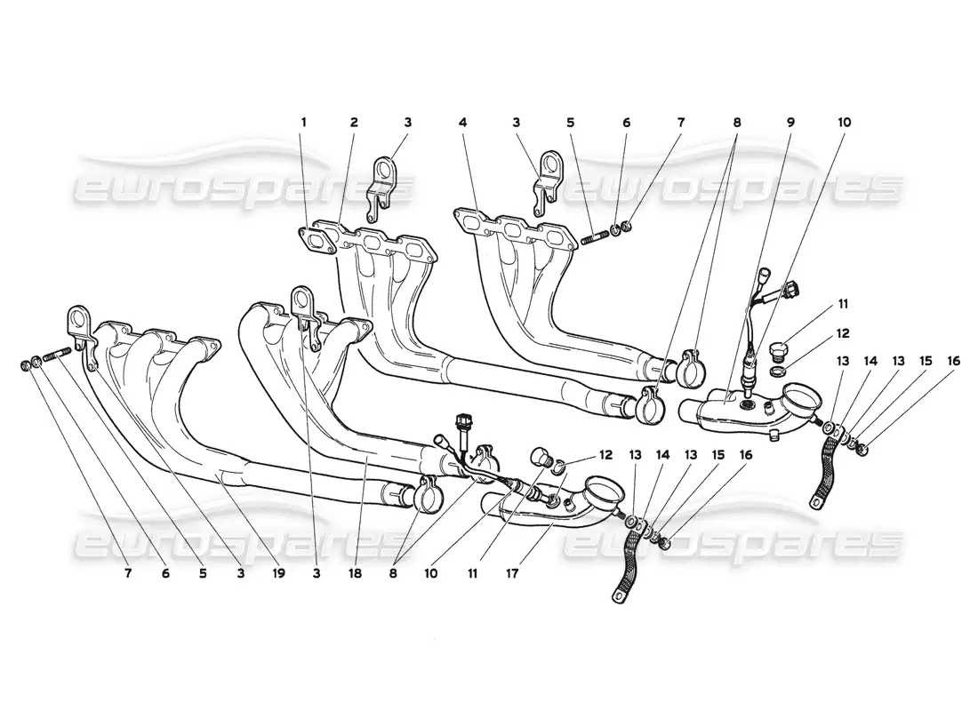 lamborghini diablo 6.0 (2001) sistema de escape (mi 2000) diagrama de piezas