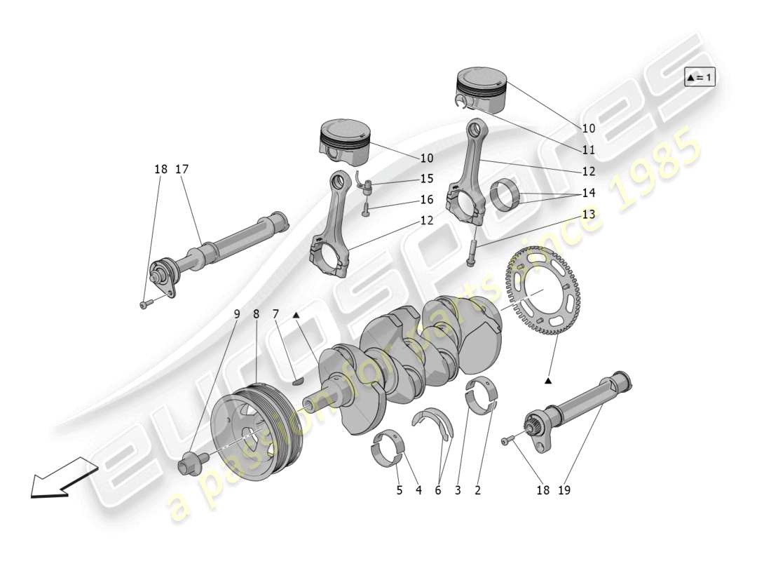 maserati grecale gt (2023) diagrama de piezas del mecanismo de manivela