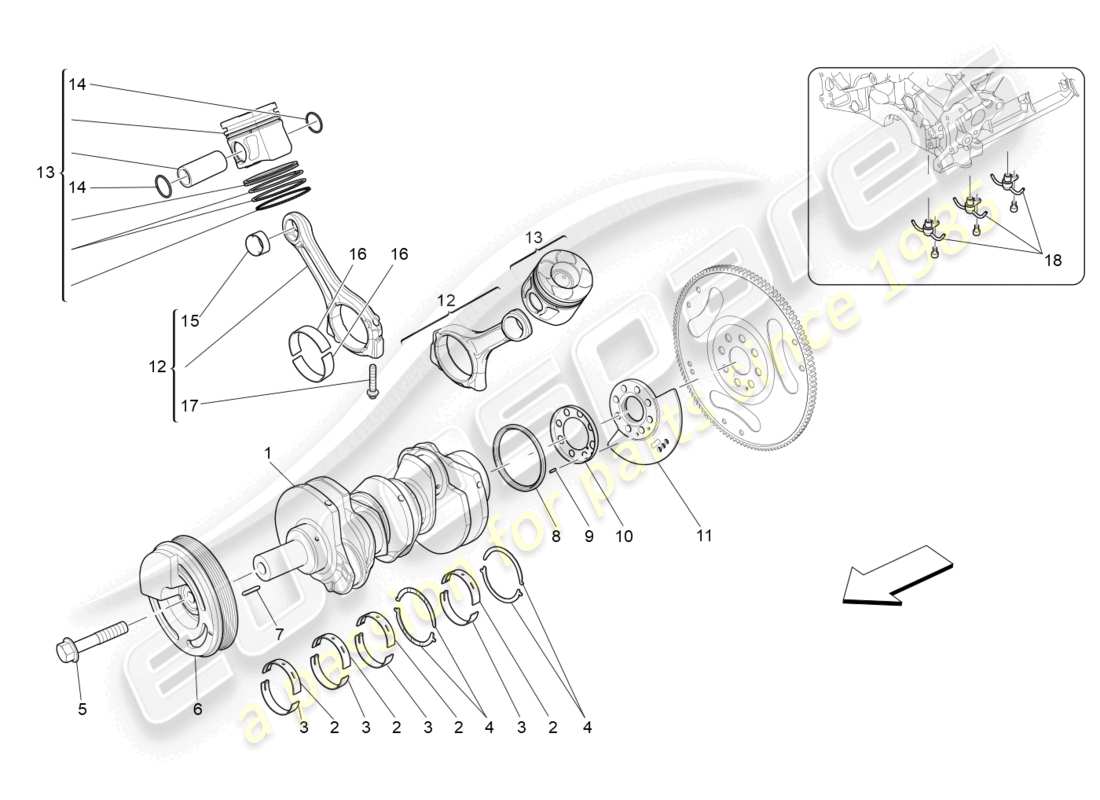 maserati levante (2018) diagrama de piezas del mecanismo de manivela