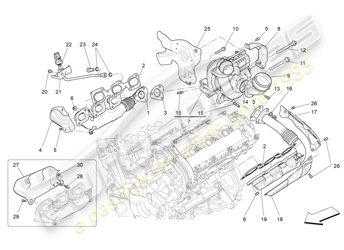 maserati levante (2018) sistema de turbocargación: equipos diagrama de piezas