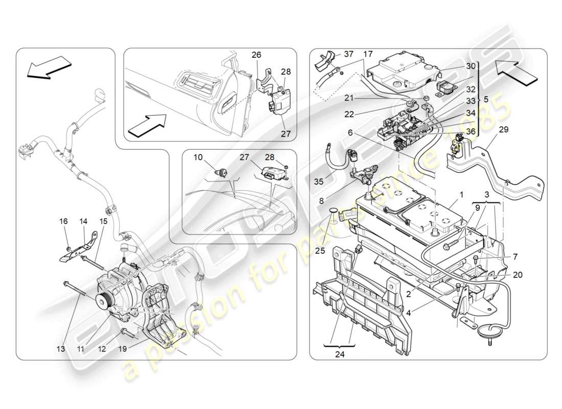 maserati ghibli (2014) diagrama de partes de generación y acumulación de energía