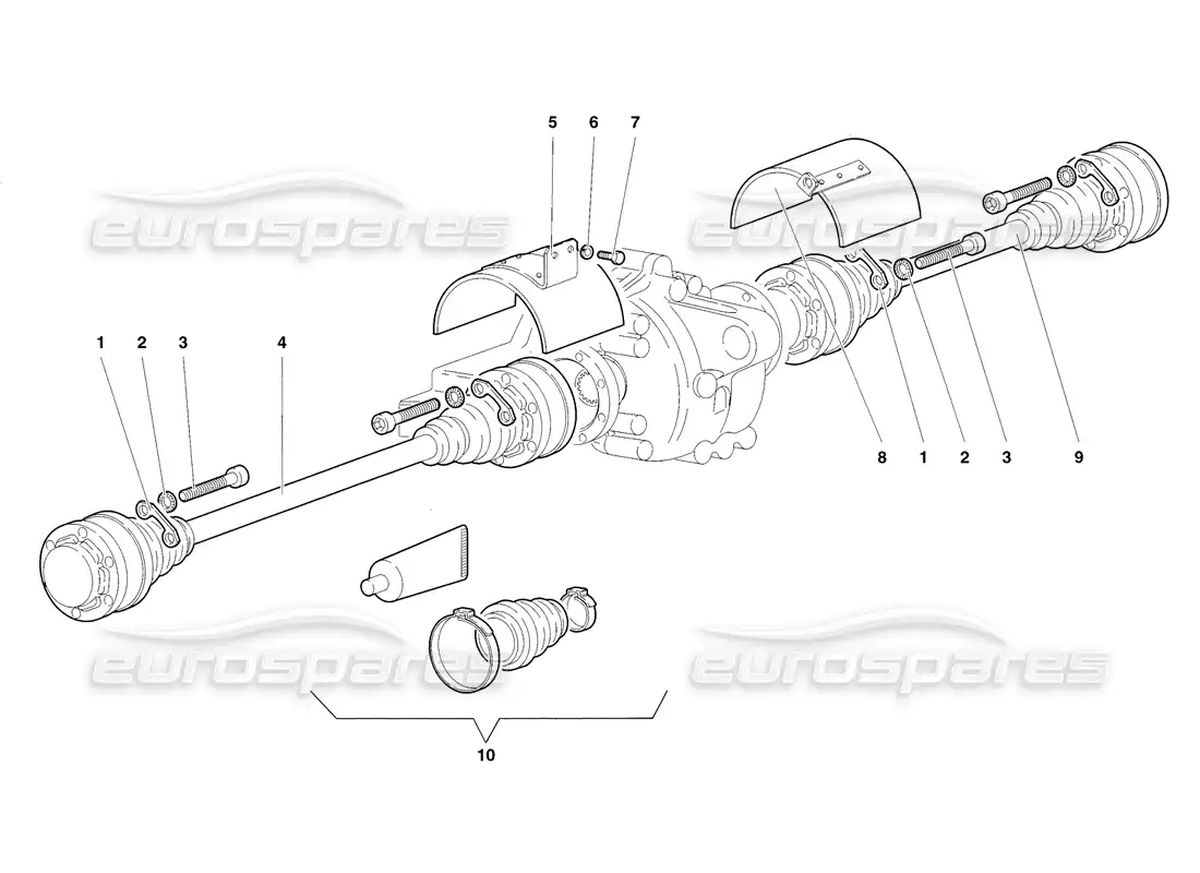 lamborghini diablo sv (1998) ejes de transmisión y eje de hélice diagrama de piezas