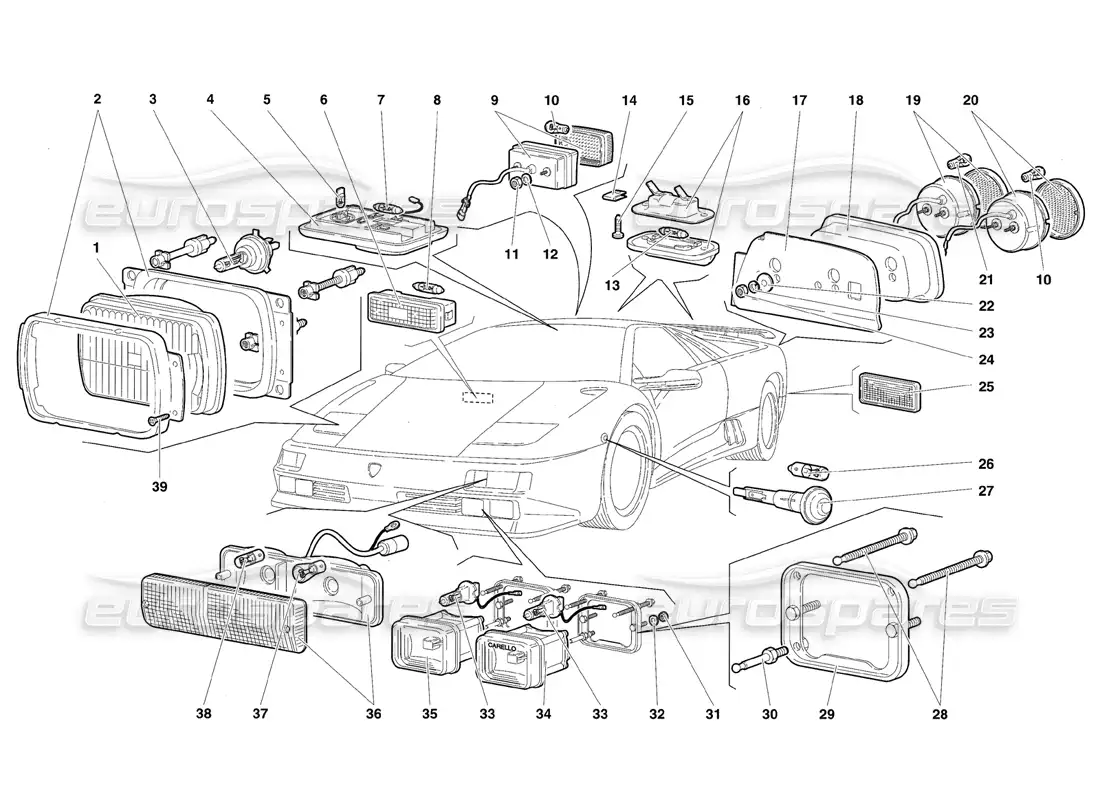 lamborghini diablo se30 (1995) luces diagrama de piezas